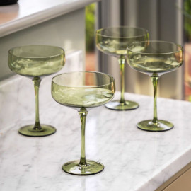 Smokey Green Coupe Glasses Set of 4 | Elegant 11.3cm Glassware 